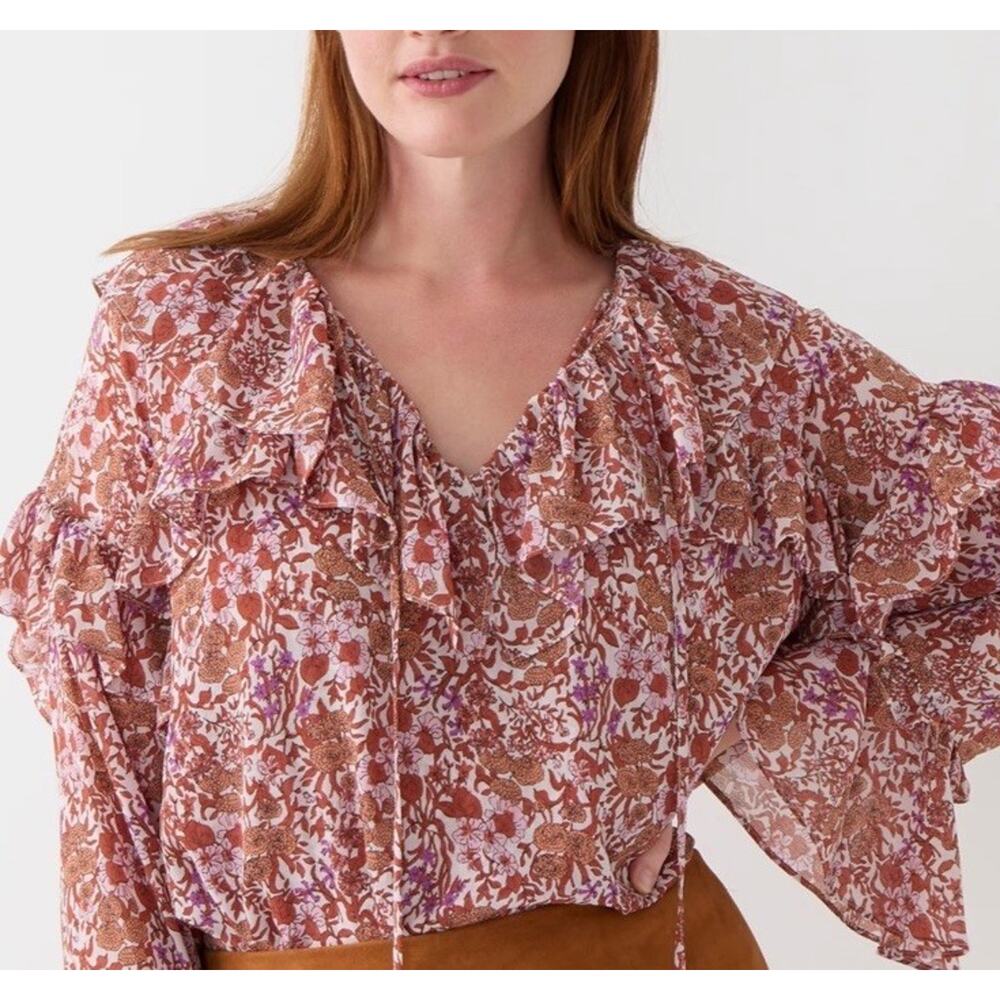 J . Crew Ruffle Crinkle Chiffon Top in Fête Floral Shirt Size S - Picture 2 of 11